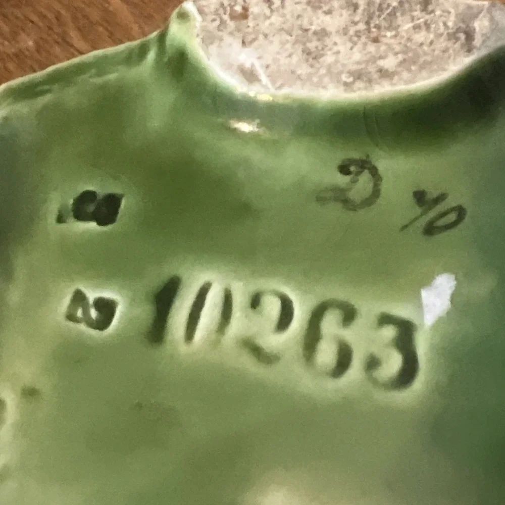 Antique Green/Lavender Majolica Art Nouveau Jardinière Floral 6” x 3” ~Hairline